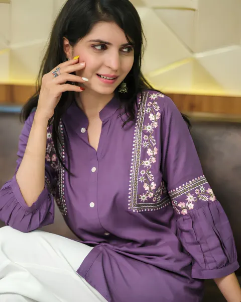 Purple Viscose Rayon Kurti for Women – Elegant & Trendy Style