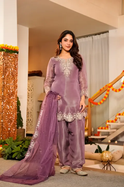 Lilac Shimmer Tissue Farshi Shalwar Suit