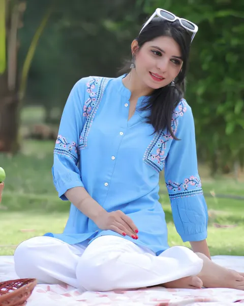 Blue Viscose Rayon Kurti for Women – Comfortable Casual Wear